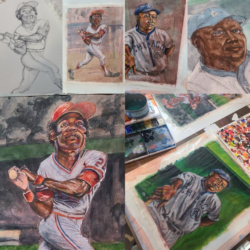 mixed media, wip, Lou Brock, Rube Foster